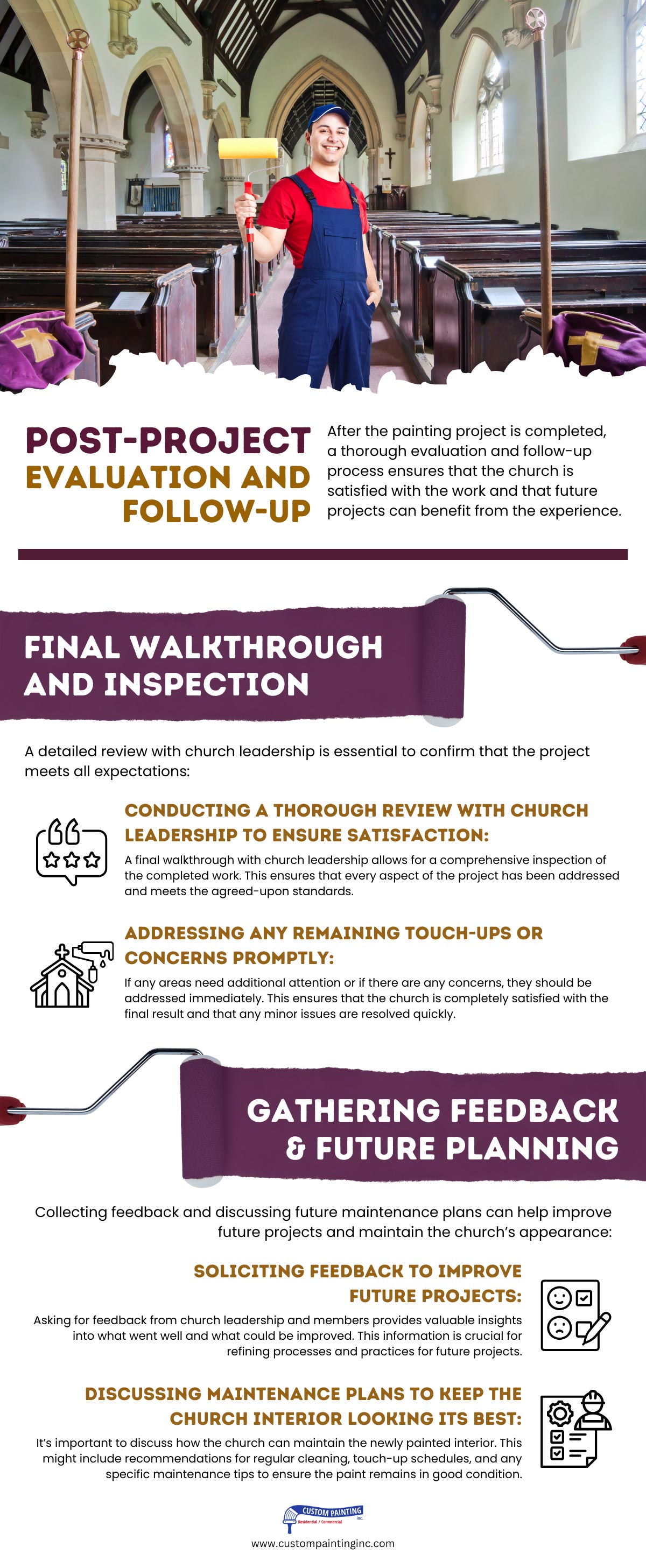 Infographic on Post-Project Evaluation and Follow-Up for commercial interior residential painting