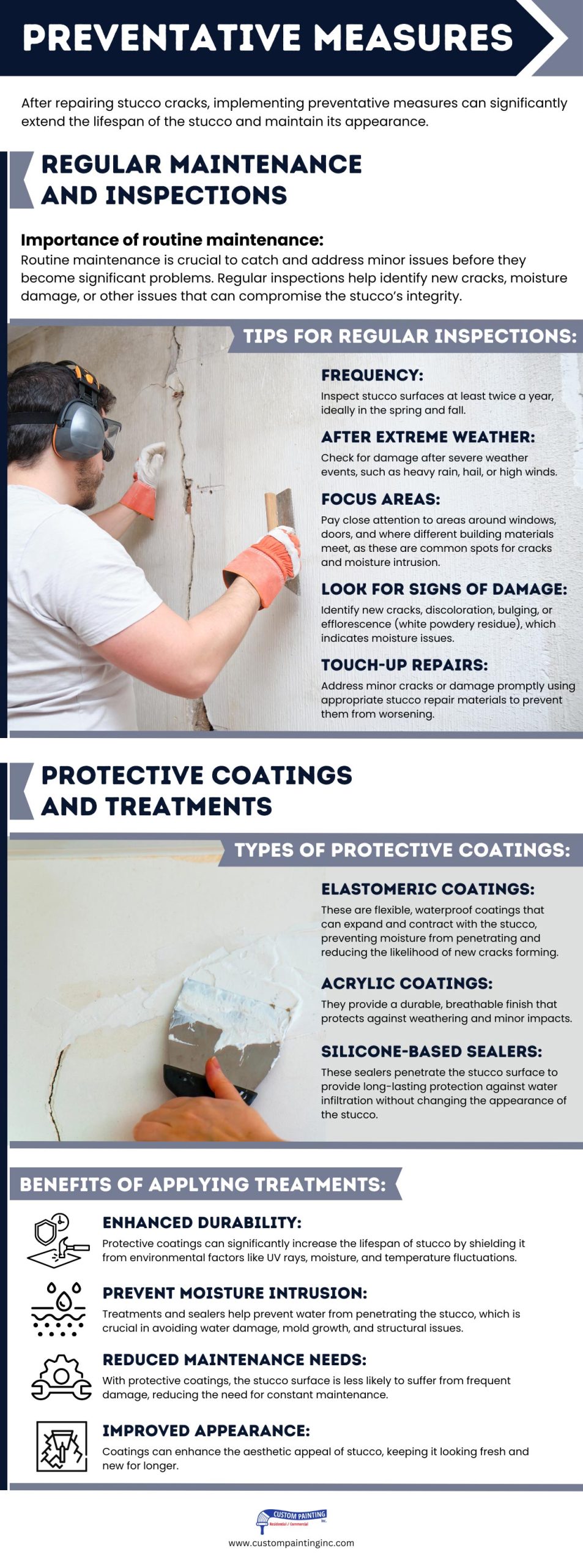 Infographic on preventative measures for maintaining stucco exteriors in the Dublin, Livermore, San Ramon, and Pleasanton areas