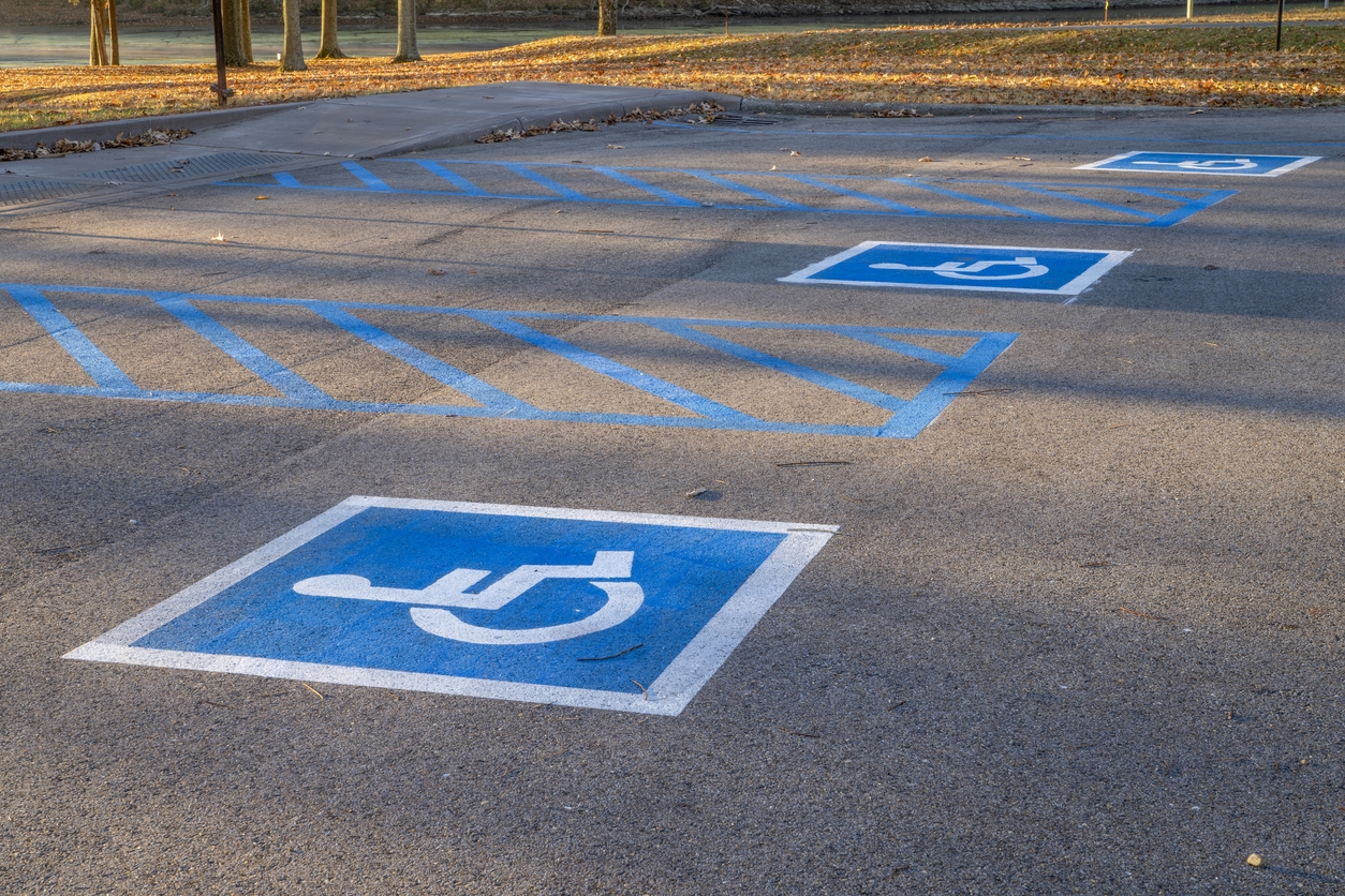 Handicapped stenciled parking signs in Fremont