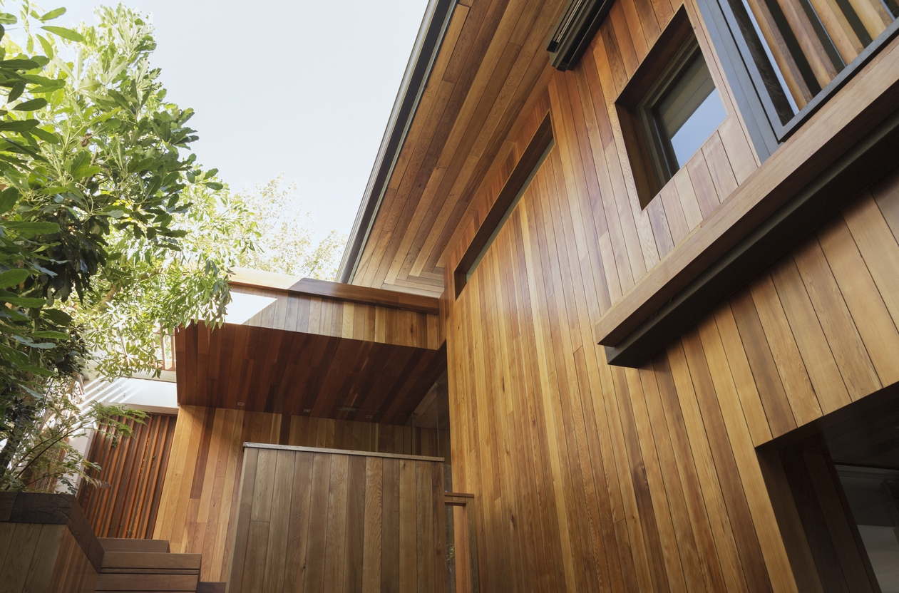 exterior stained wood siding on house